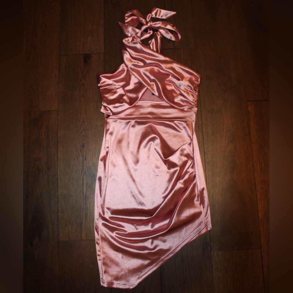 Satin pink mini dress